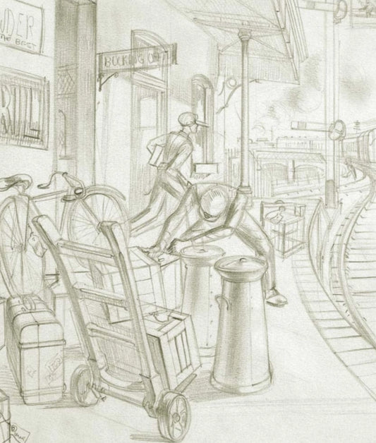 Gordon Noel Scott - Approaching Train, pencil on paper, 20th century - Darnley Fine Art