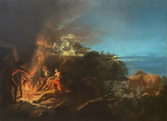 Circle of Albert Bierstadt - Around the Campfire, oil on canvas, 19th century - Darnley Fine Art