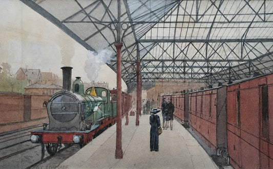 Arthur Charles Conrade - The Train Station, watercolour and pencil, early 20th century - Darnley Fine Art