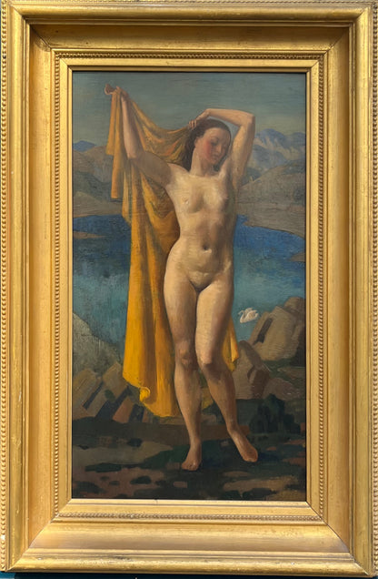 Arthur Moody - Leda and the Swan, oil on board, 20th century - Darnley Fine Art