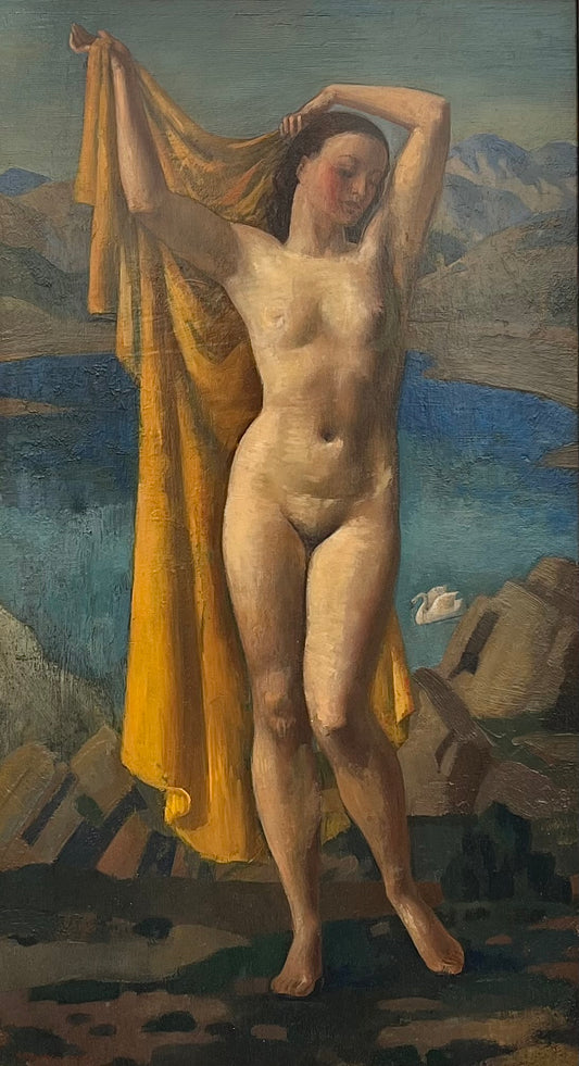 Arthur Moody - Leda and the Swan, oil on board, 20th century - Darnley Fine Art
