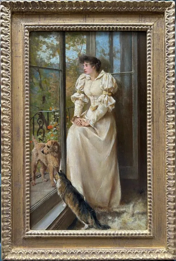Arthur Wardle - At the Window, oil on board, late 19th/early 20th century - Darnley Fine Art