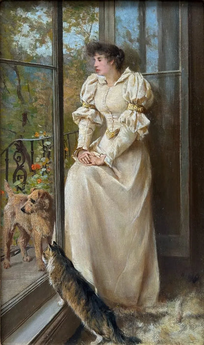 Arthur Wardle - At the Window, oil on board, late 19th/early 20th century - Darnley Fine Art