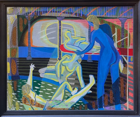 Robert Bouretz - Bathing Nudes, oil on canvas, 20th century - Darnley Fine Art