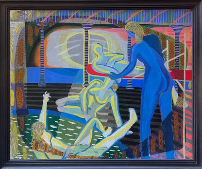 Robert Bouretz - Bathing Nudes, oil on canvas, 20th century - Darnley Fine Art