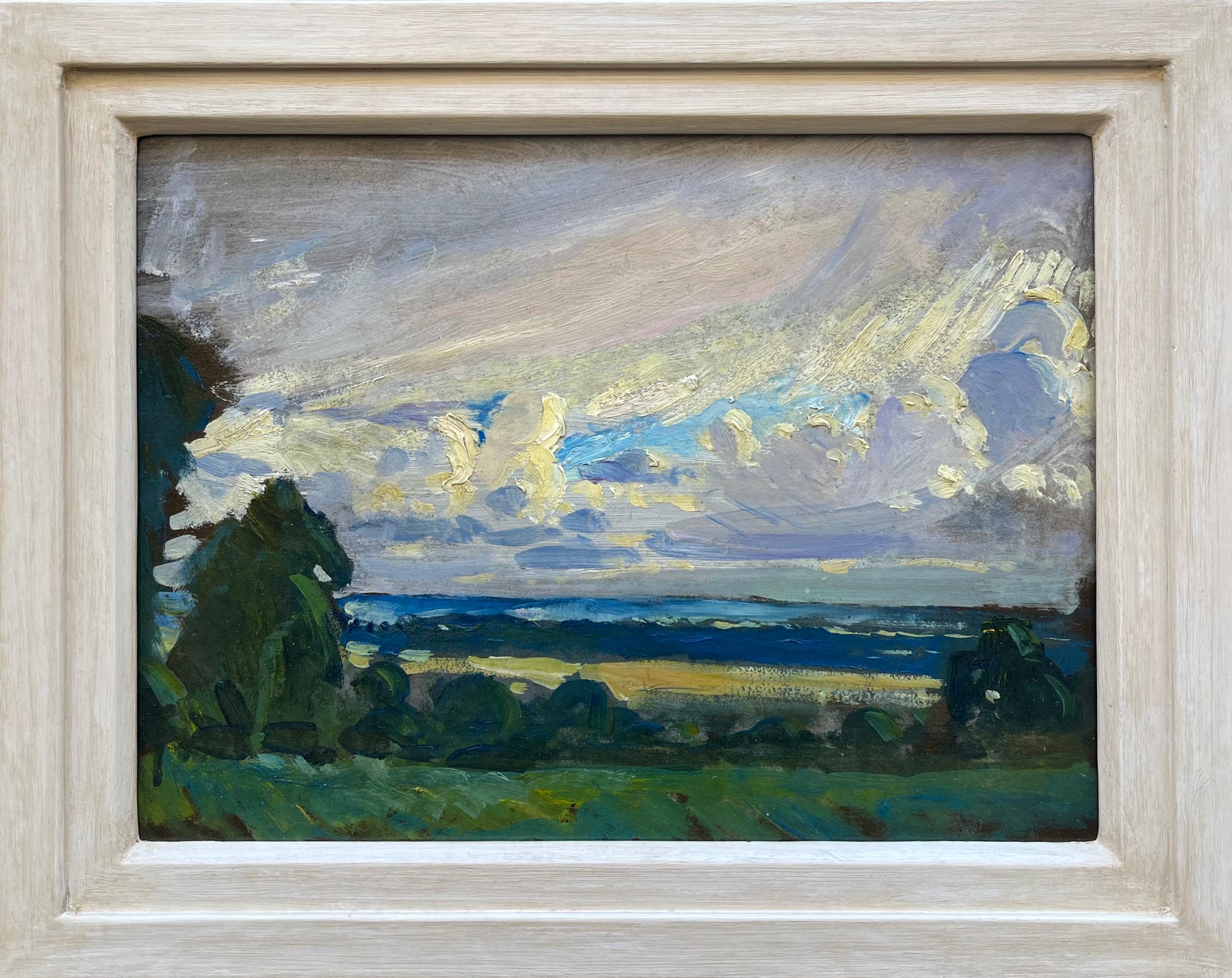 British School - Beyond the Fields, oil on board, 20th century - Darnley Fine Art