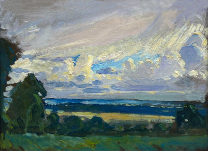 British School - Beyond the Fields, oil on board, 20th century - Darnley Fine Art
