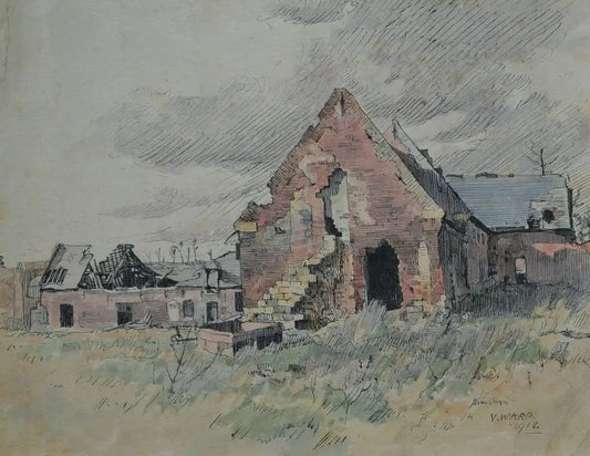 V Ward - Bombed Dwelling, watercolour and pencil, early 20th century - Darnley Fine Art
