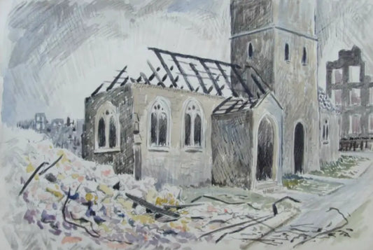 British School - Bombed London, watercolour on paper, 20th century - Darnley Fine Art