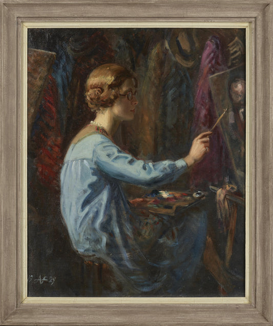British School - Self Portrait at the Easel, oil on canvas, 20th century - Darnley Fine Art