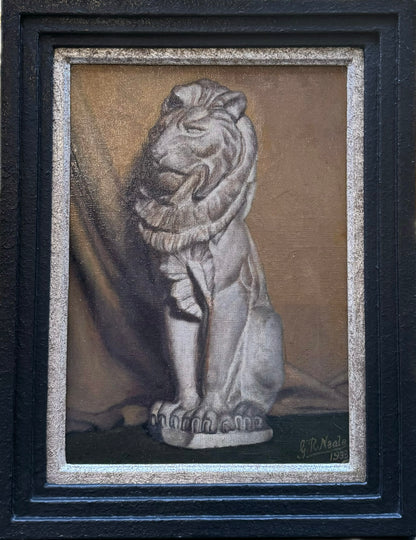 British School - Stone Lion, oil on canvas, 20th century - Darnley Fine Art