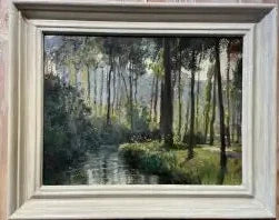 Frank Lewis Emanuel - By the River, Montreuil, oil on board, late 19th century - Darnley Fine Art