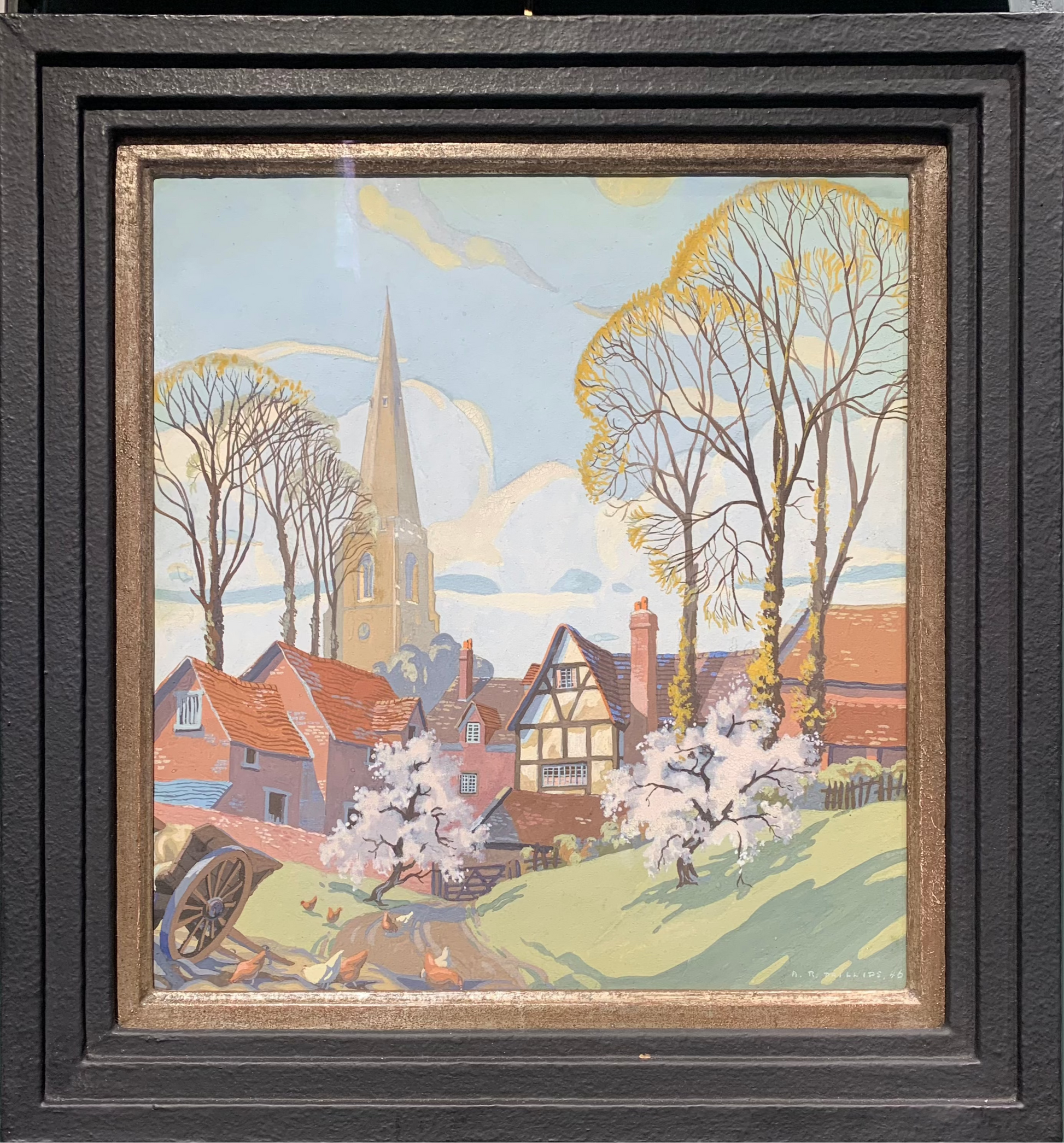 AR Phillips - Cathedral View, gouache on board, 20th century - Darnley Fine Art
