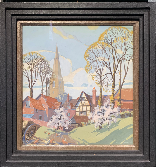 AR Phillips - Cathedral View, gouache on board, 20th century - Darnley Fine Art