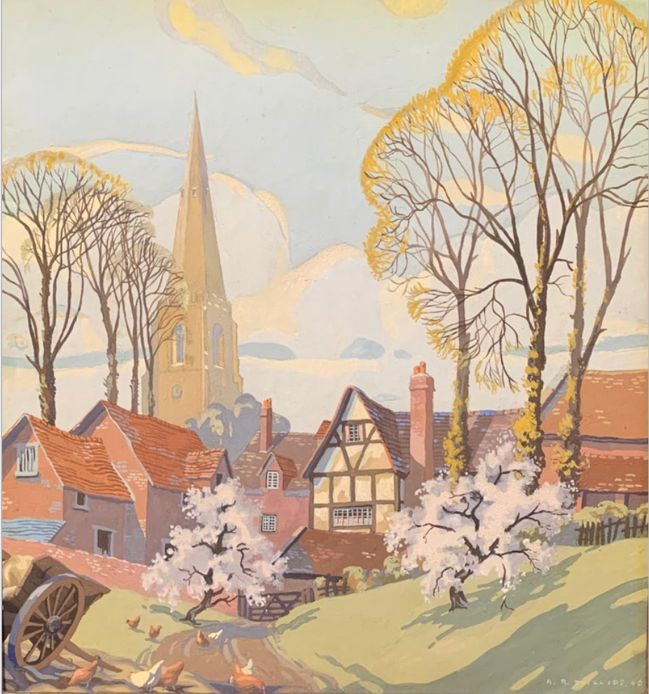 AR Phillips - Cathedral View, gouache on board, 20th century - Darnley Fine Art