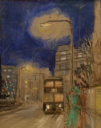 English School - Christmas in the City, pastel, ink and watercolour on paper, early 20th century - Darnley Fine Art