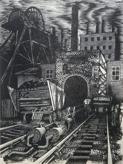 David Kenneth Mandell - Colliery Scene, Lancashire, wood engraving on paper, 20th century - Darnley Fine Art