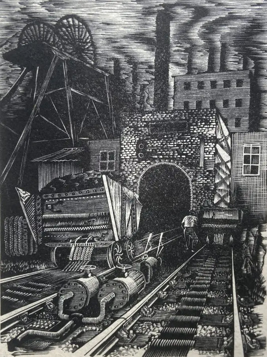 David Kenneth Mandell - Colliery Scene, Lancashire, wood engraving on paper, 20th century - Darnley Fine Art