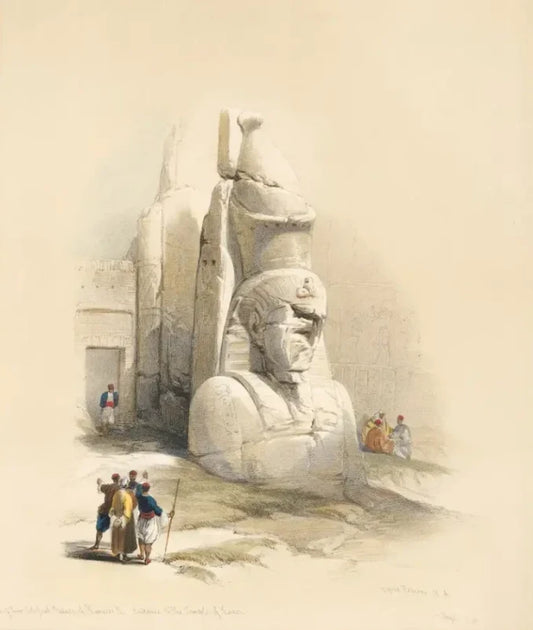 David Roberts - Colossal Statue at Entrance to the Temple of Luxor, lithograph, 19th century - Darnley Fine Art