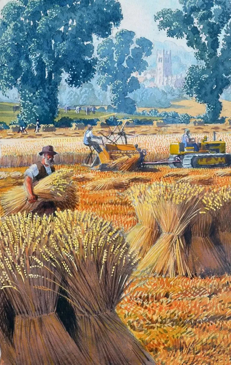 Charles Tunnicliffe - Cutting Wheat, watercolour with bodycolour, 20th century - Darnley Fine Art