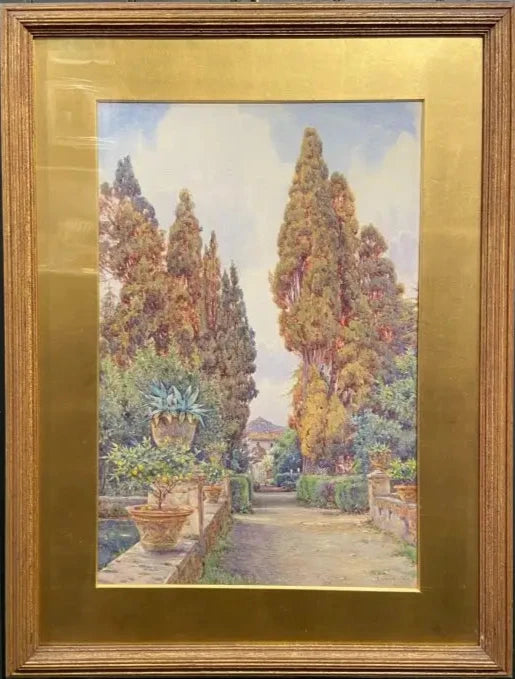 Ernest Arthur Rowe - Cypresses, Villa D'Este, Tivoli, watercolour, early 20th century - Darnley Fine Art