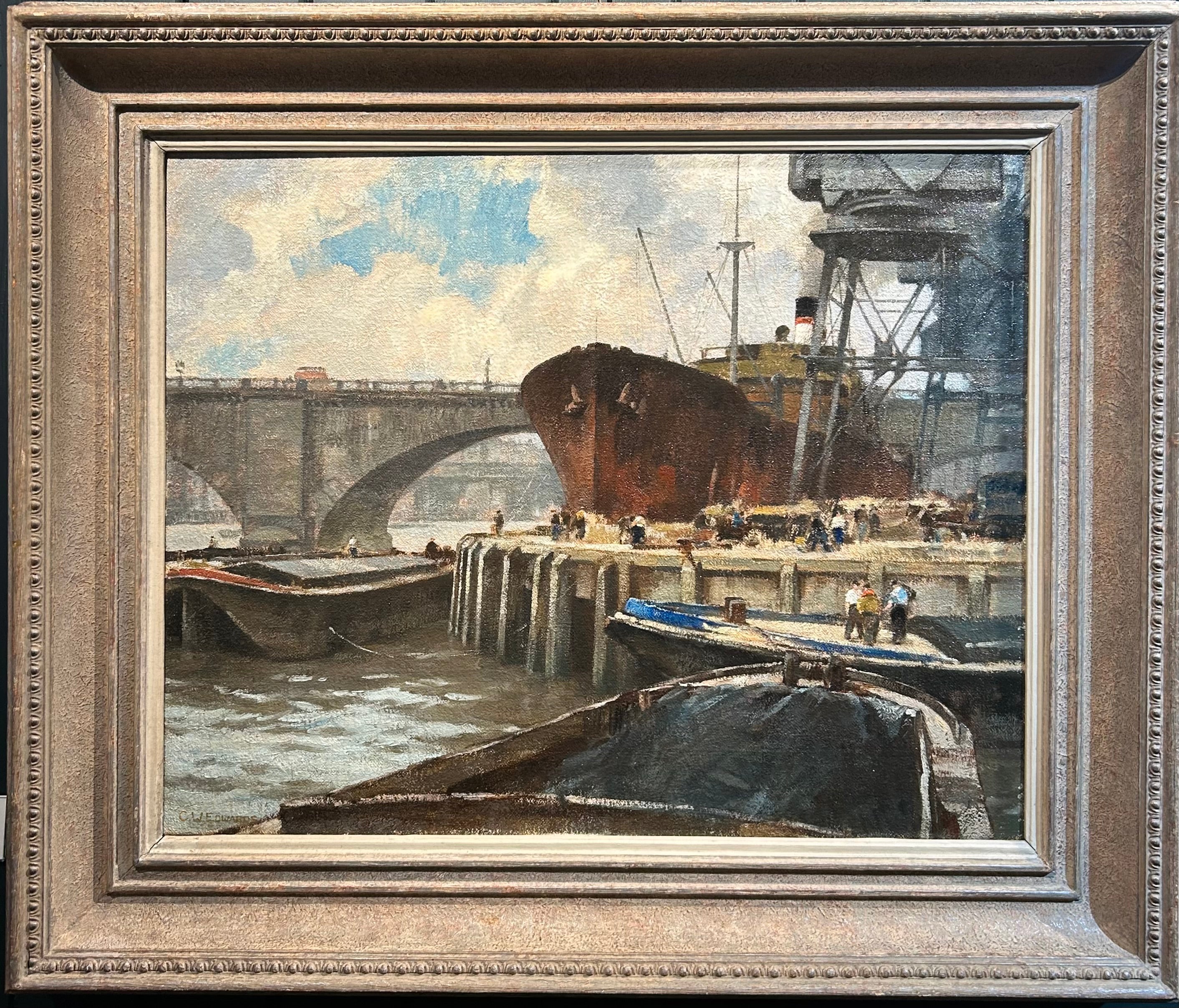 Cyril Walduck Edwards - Scene at London Bridge, oil on canvas, 20th century - Darnley Fine Art