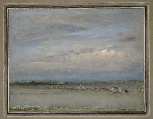 Albert Goodwin - Desert Oasis, watercolour and bodycolour on tinted paper, late 19th/early 20th century - Darnley Fine Art
