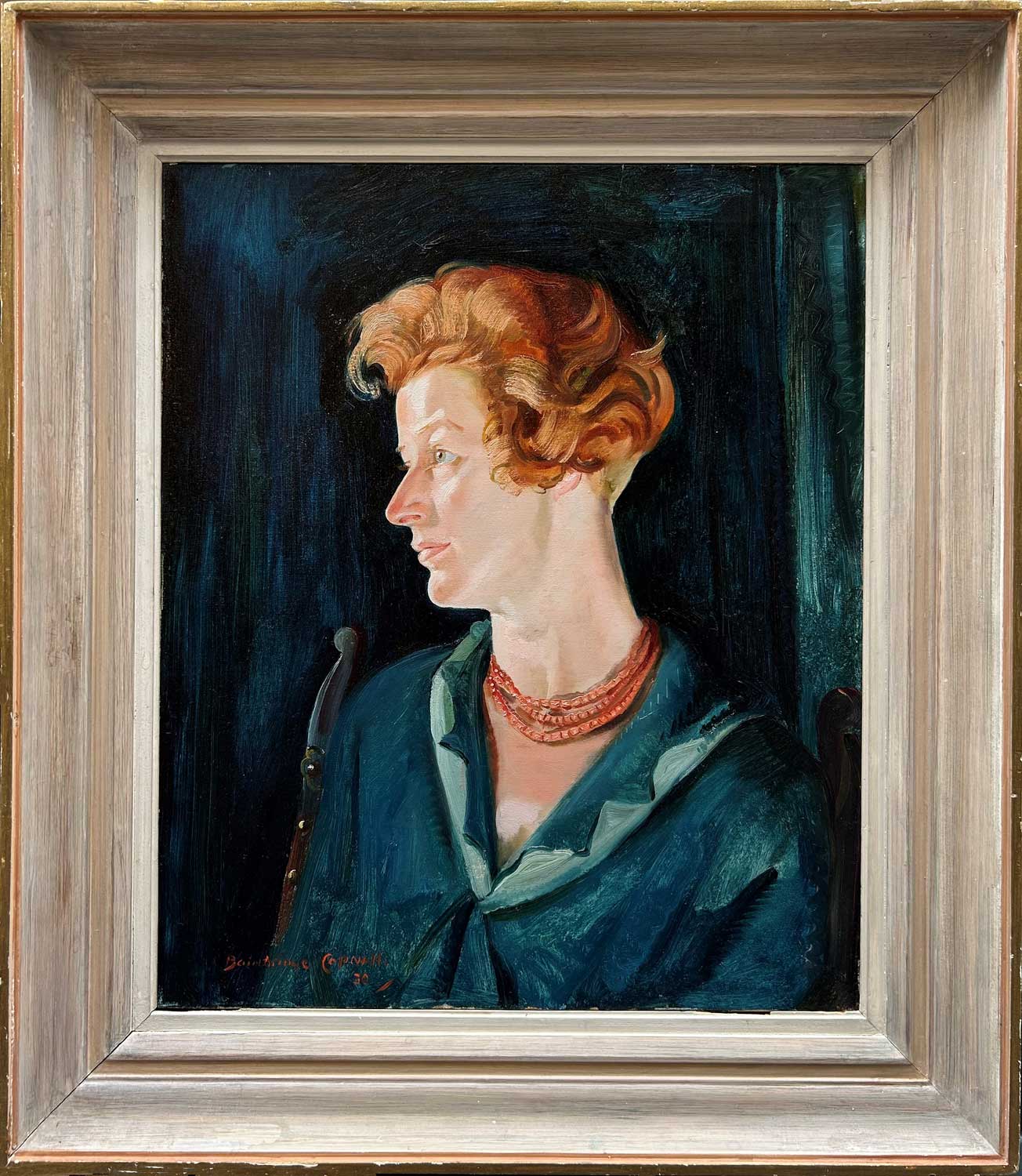 Edward Bainbridge Copnall - Portrait of a Lady in Blue, oil on canvas, 20th century - Darnley Fine Art