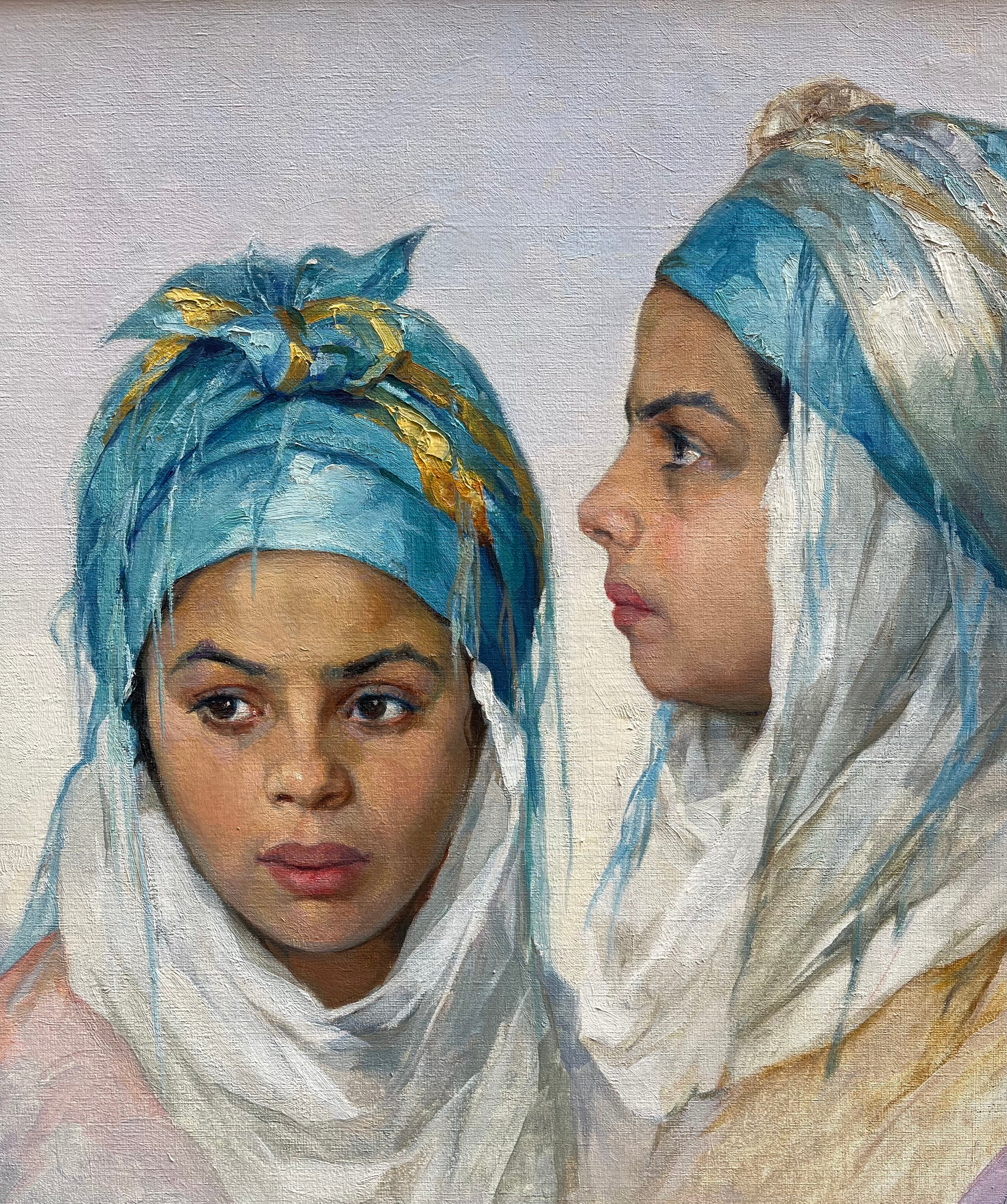 Emile Deckers - The Blue Headdress, oil on canvas, early 20th century - Darnley Fine Art