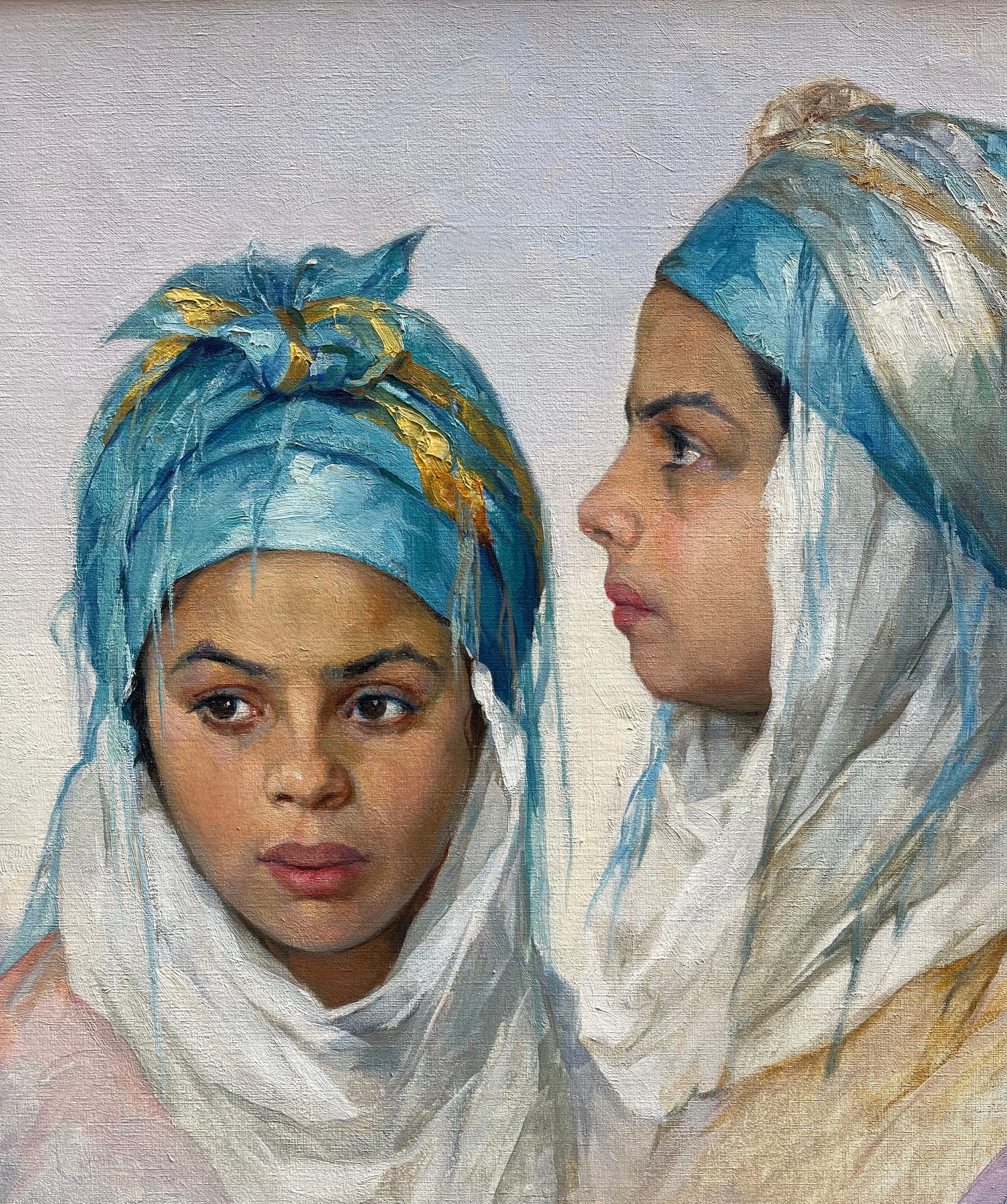 Emile Deckers - The Blue Headdress, oil on canvas, early 20th century - Darnley Fine Art