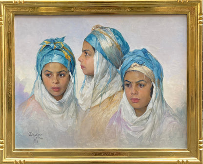 Emile Deckers - The Blue Headdress, oil on canvas, early 20th century - Darnley Fine Art