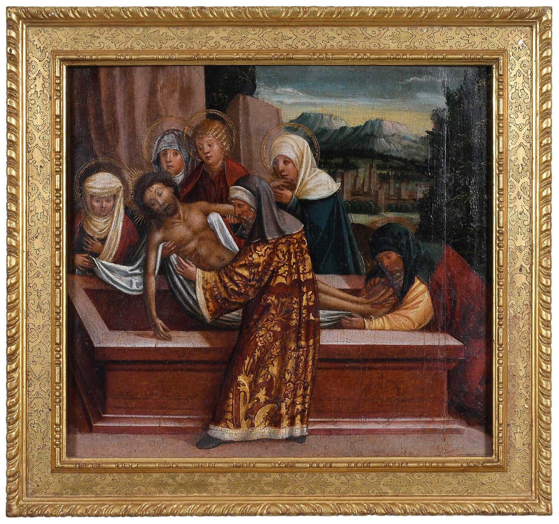 Italian School - The Entombment of Christ, tempera on panel, 15th century - Darnley Fine Art