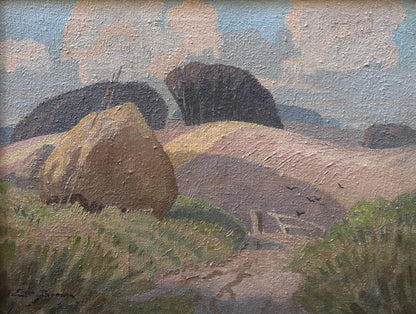 Eric Brown - Haystacks, oil on canvas, 20th century - Darnley Fine Art