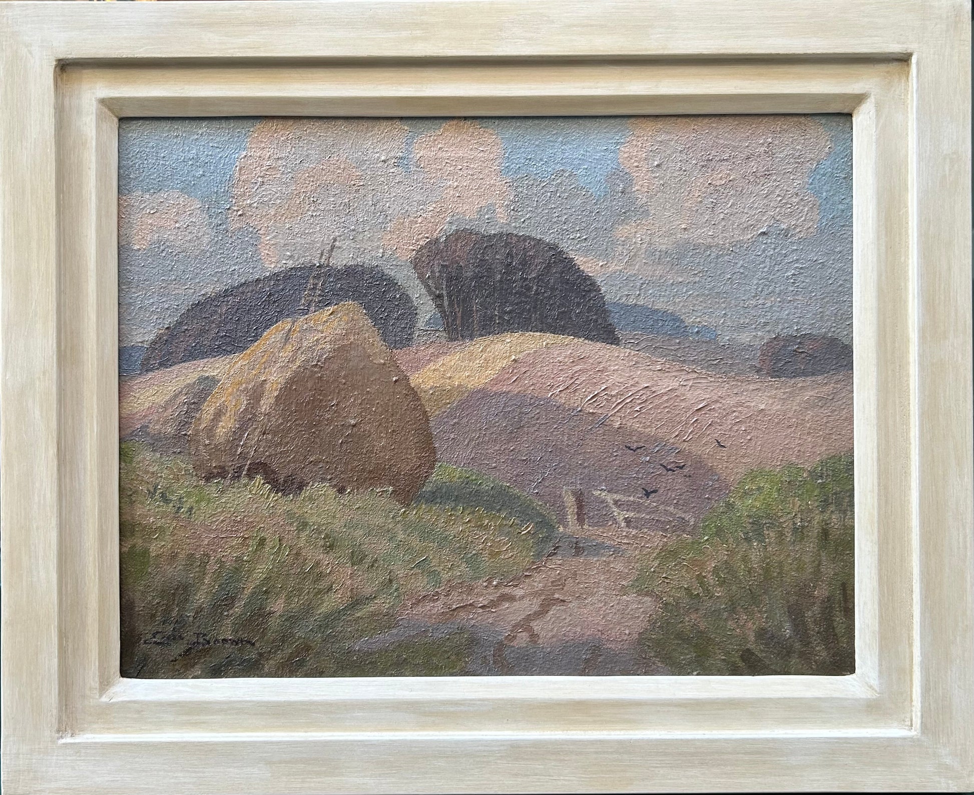 Eric Brown - Haystacks, oil on canvas, 20th century - Darnley Fine Art