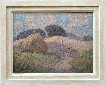Eric Brown - Haystacks, oil on canvas, 20th century - Darnley Fine Art