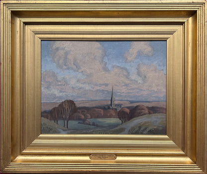 Eric Brown - Salisbury Cathedral in Landscape, oil on board, 20th century - Darnley Fine Art