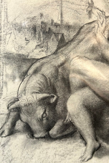 Victor Hume Moody - Europa and the Bull, graphite on paper, 20th century - Darnley Fine Art