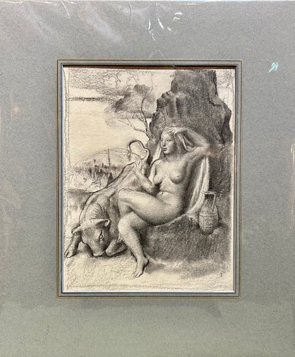 Victor Hume Moody - Europa and the Bull, graphite on paper, 20th century - Darnley Fine Art