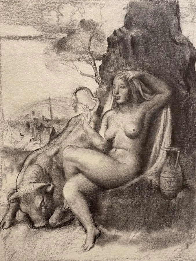 Victor Hume Moody - Europa and the Bull, graphite on paper, 20th century - Darnley Fine Art