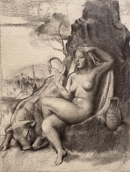 Victor Hume Moody - Europa and the Bull, graphite on paper, 20th century - Darnley Fine Art