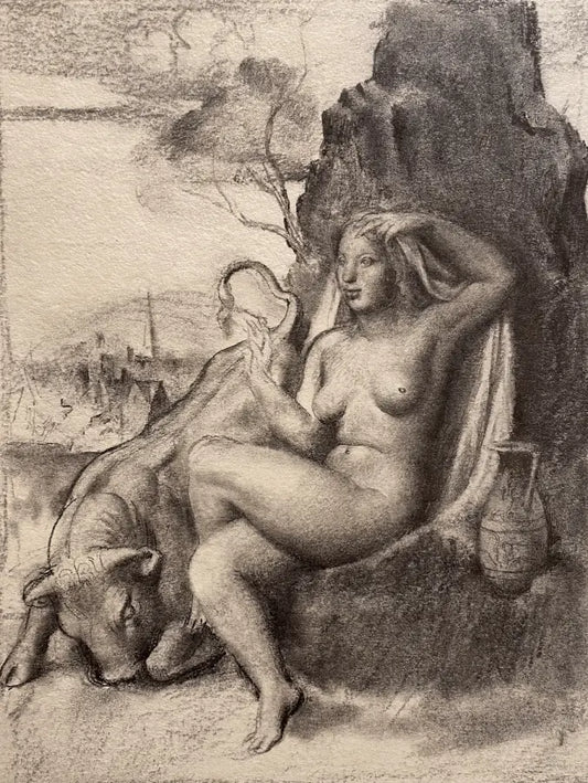 Victor Hume Moody - Europa and the Bull, graphite on paper, 20th century - Darnley Fine Art