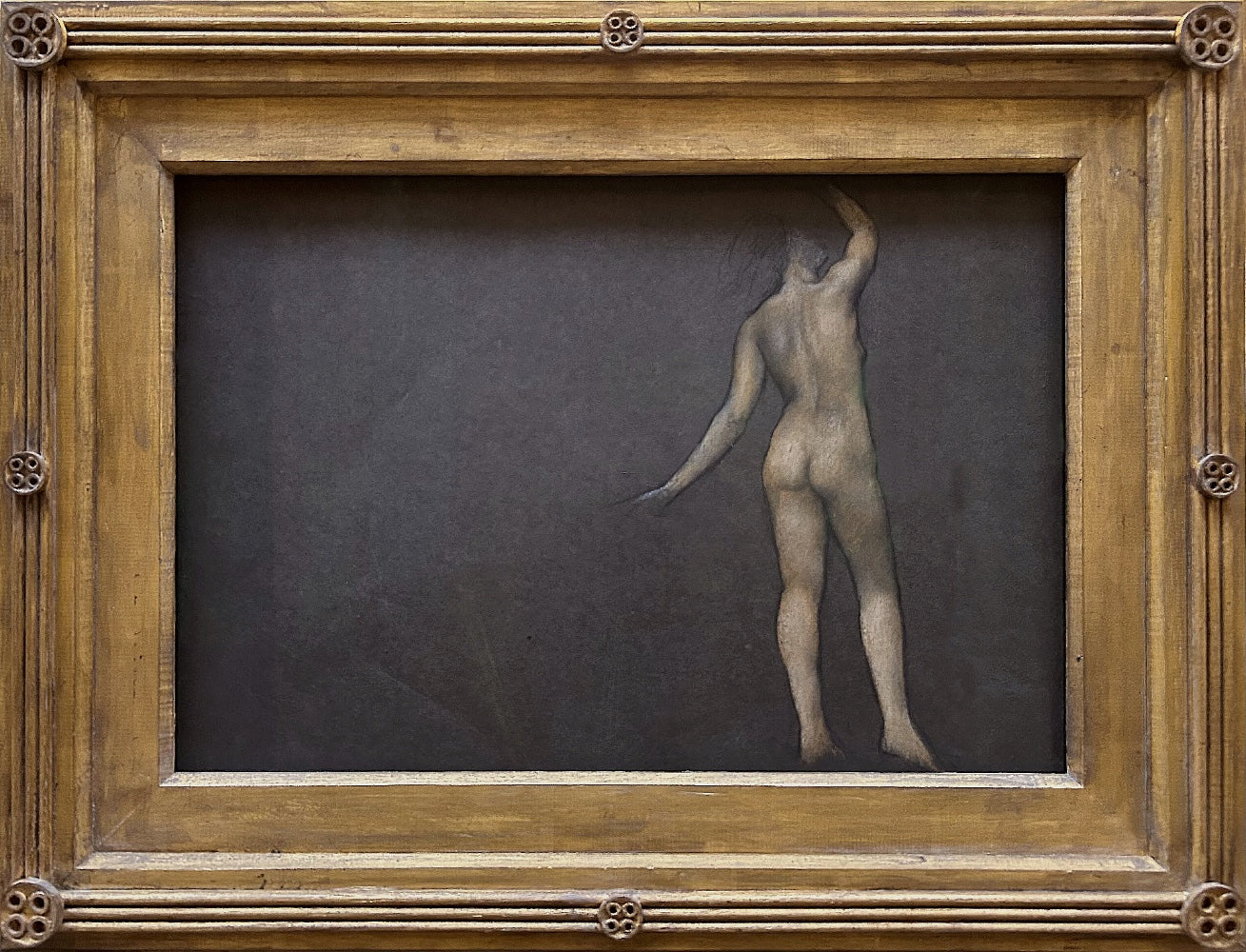 Evelyn de Morgan - Study of a Standing Female Nude, black chalk and pastel on grey paper, 19th century - Darnley Fine Art