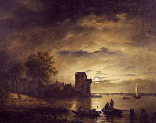 Abraham Pether - Evening Fishing, oil on canvas, 18th century - Darnley Fine Art