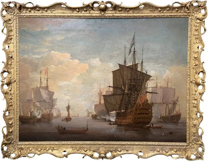 Peter Monamy - Firing a Salute in the Nore, oil on canvas, early 18th century - Darnley Fine Art
