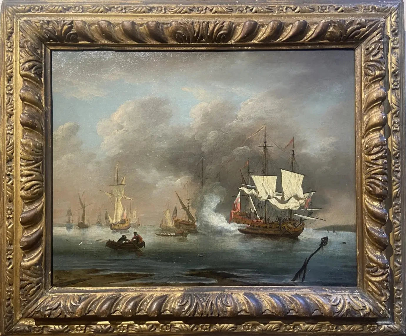 Attributed to Peter Monamy - Firing the Salute, oil on canvas, late 17th/early 18th century - Darnley Fine Art