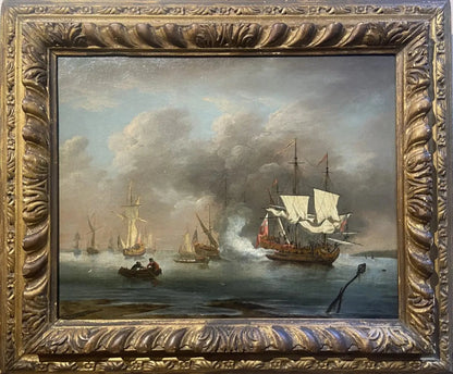 Attributed to Peter Monamy - Firing the Salute, oil on canvas, late 17th/early 18th century - Darnley Fine Art
