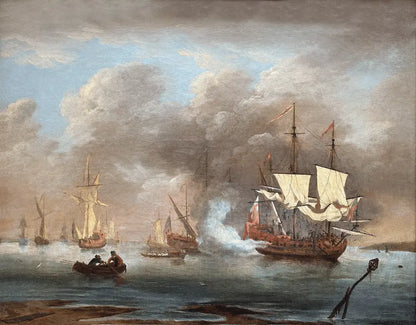 Attributed to Peter Monamy - Firing the Salute, oil on canvas, late 17th/early 18th century - Darnley Fine Art