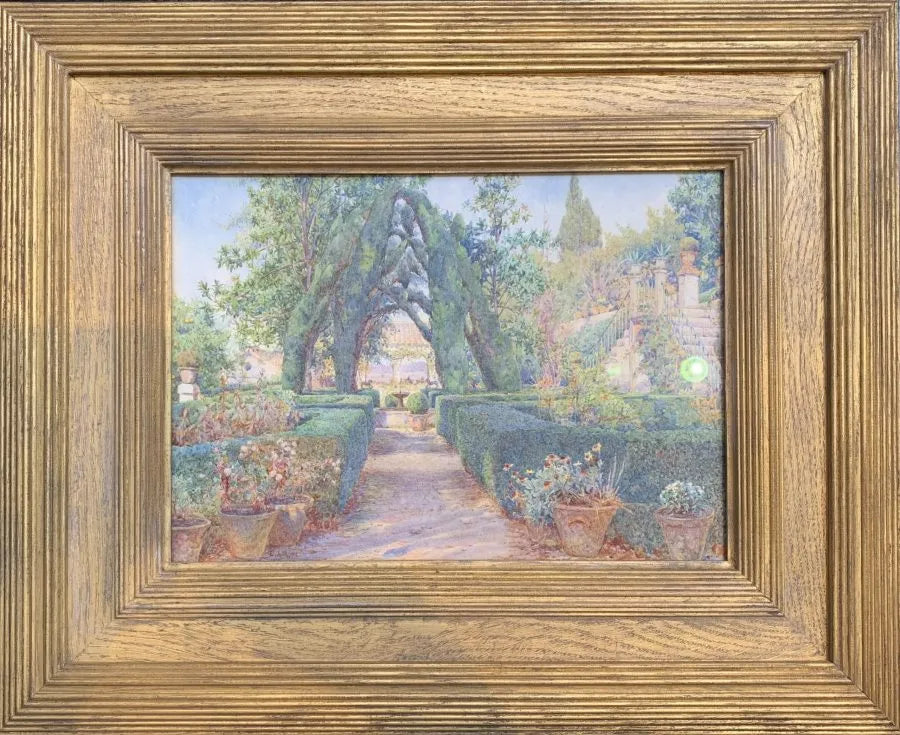 Ernest Arthur Rowe - Flower Gardens at Generalife, Granada, watercolour on paper, 19th century - Darnley Fine Art