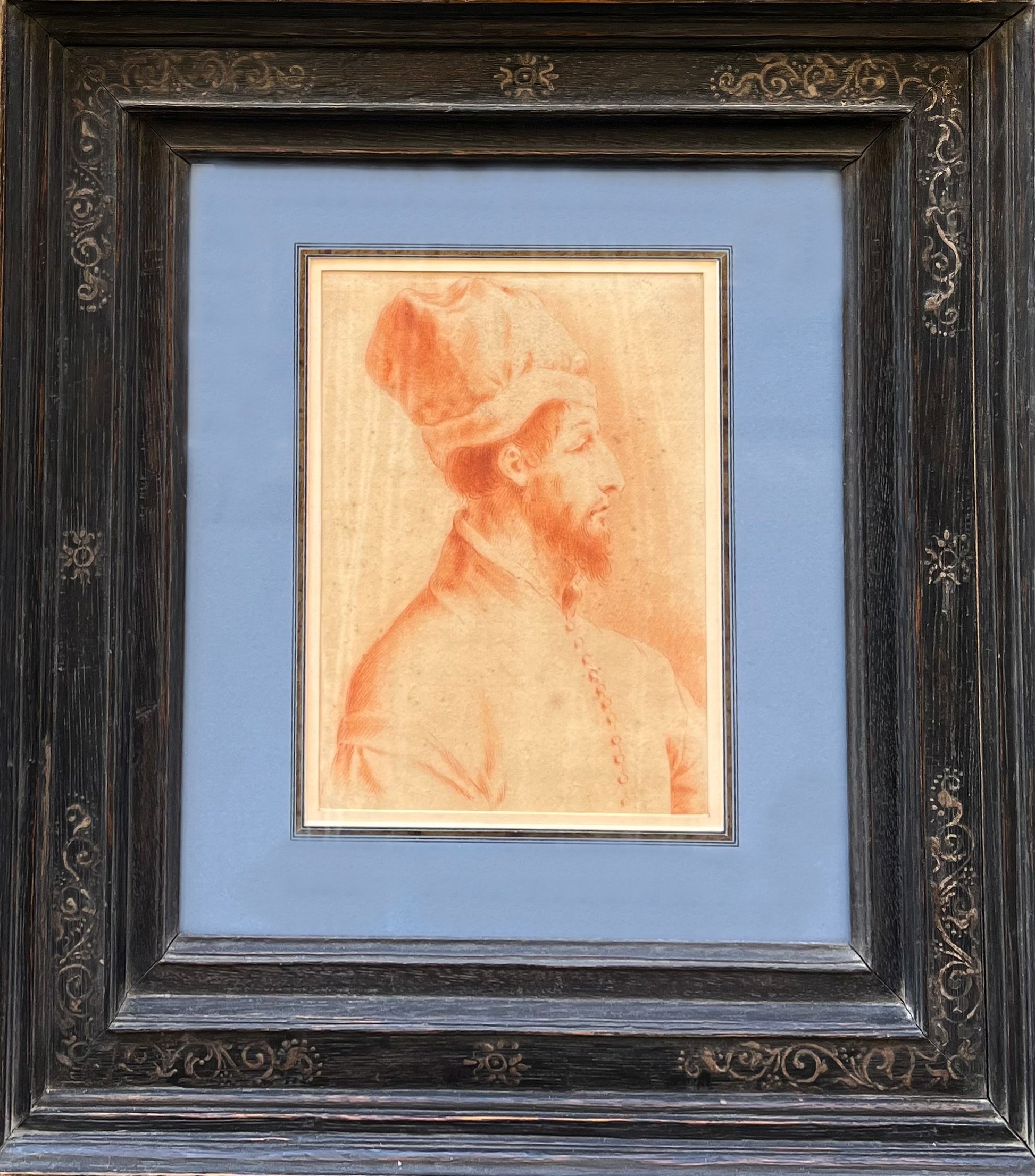 Follower of Giovanni Francesco Barbieri Guercino - Portrait of a Merchant, sanguine on laid paper, 17th century - Darnley Fine Art