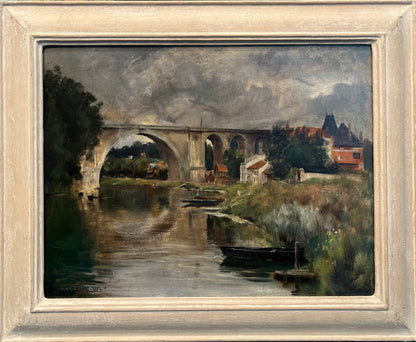 Frank Lewis Emanuel - The Viaduct, oil on board, early 20th century - Darnley Fine Art